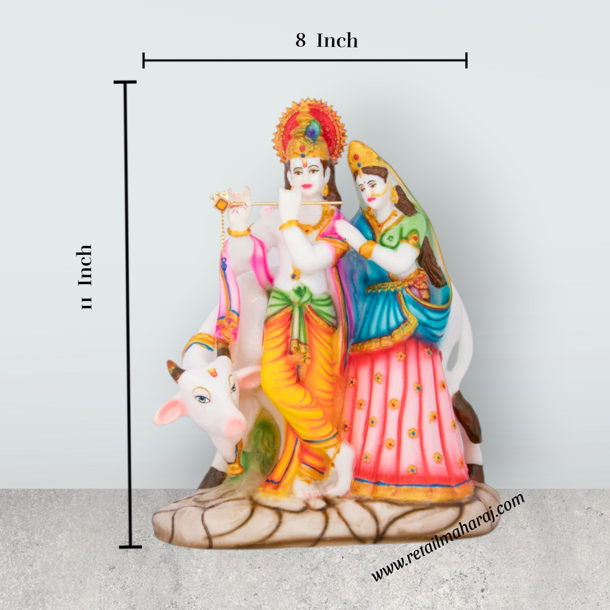 Radha Krishna Murti with Cow - 11 x 8 Inches | Radha Krishna Idol for Pooja