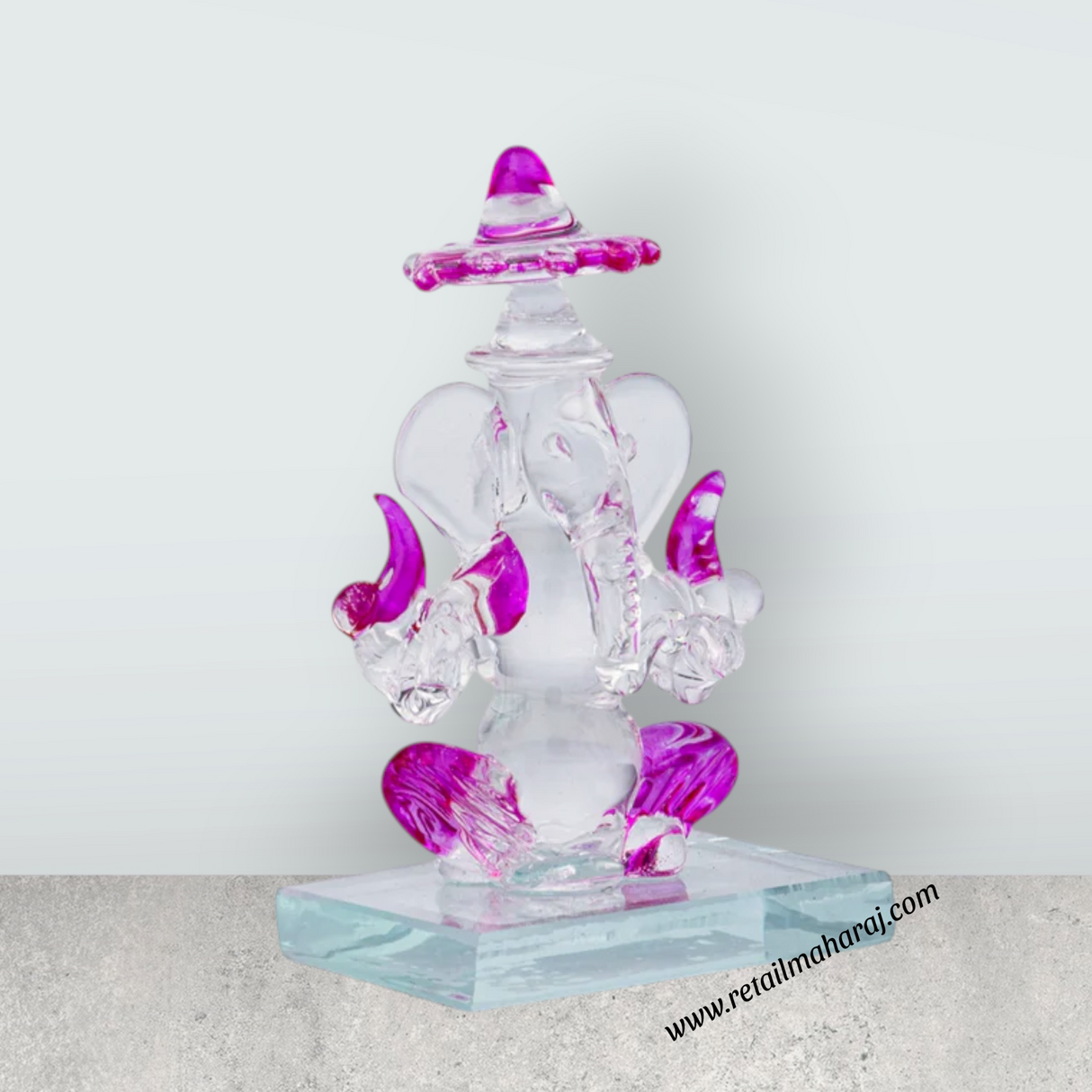 Ganesh Murti - 3.05 x 2.05 Inches | Crystal Ganpati Murti/ Sitting Vinayaka Statue for Pooja - Retail Maharaj