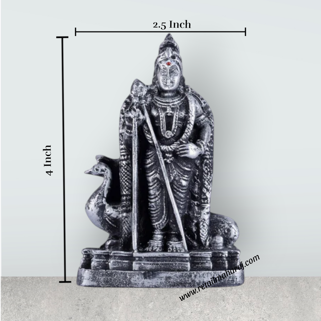 Murugan Statue With Peacock - 4 x 2.5 Inches | Resin Murugan Murti/Antique Silver Polish Murugan Silai for Home - Retail Maharaj