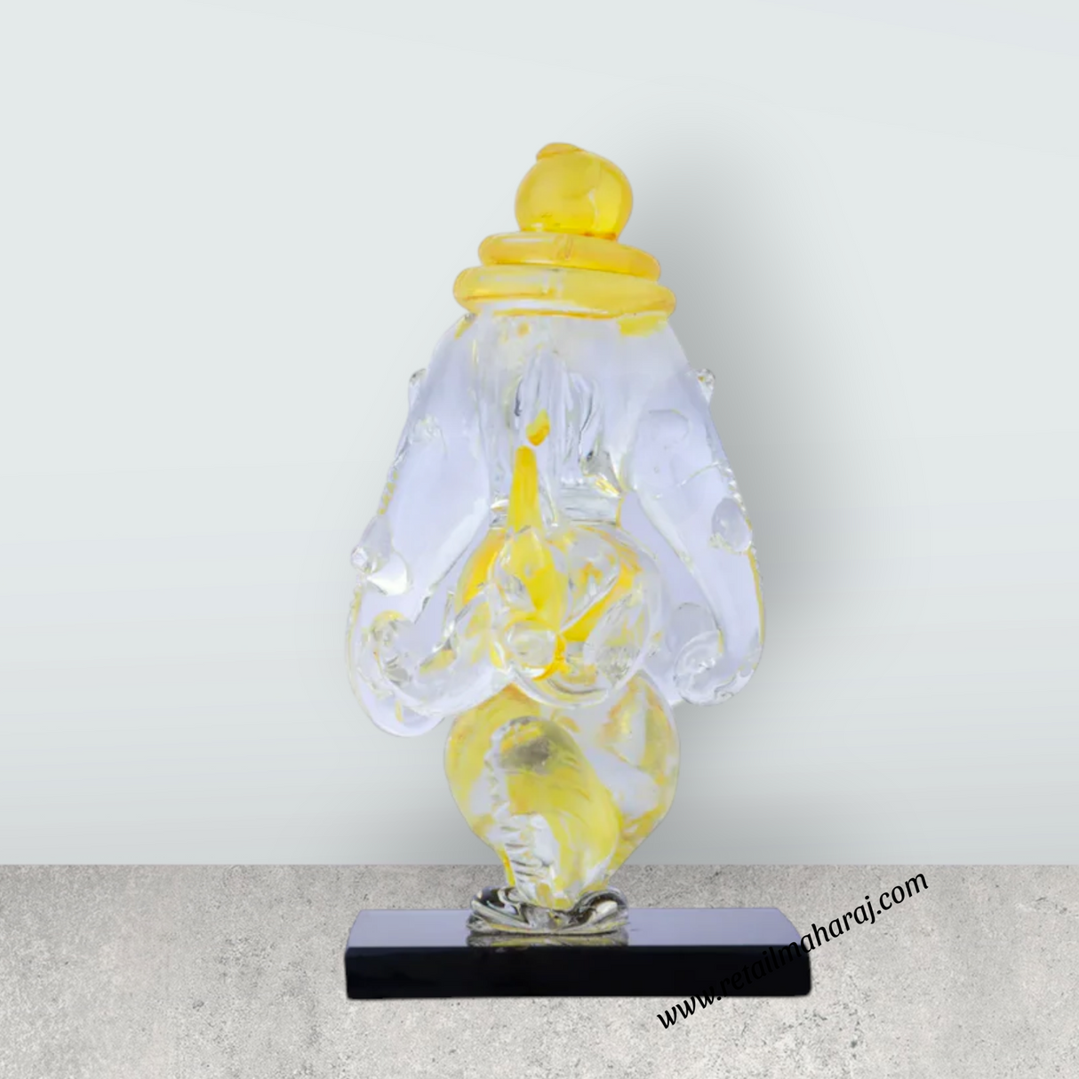 Ganesh Murti - 3 x 2 Inches | Glass Vinayaka Idol/ 2 In 1 Ganpati Murti/ Colour Ganesha Idol for Pooja - Retail Maharaj