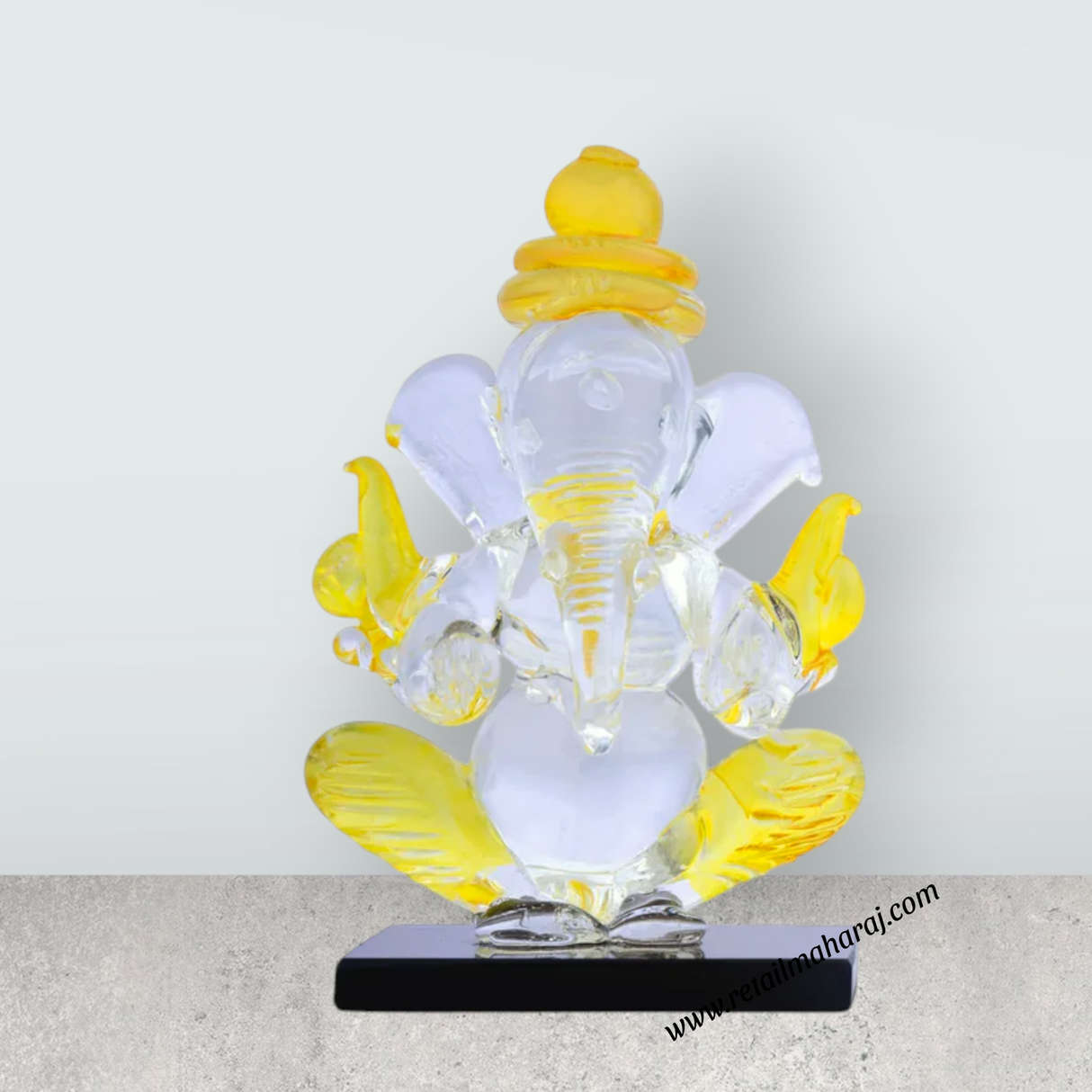 Ganesh Murti - 3 x 2 Inches | Glass Vinayaka Idol/ 2 In 1 Ganpati Murti/ Colour Ganesha Idol for Pooja - Retail Maharaj