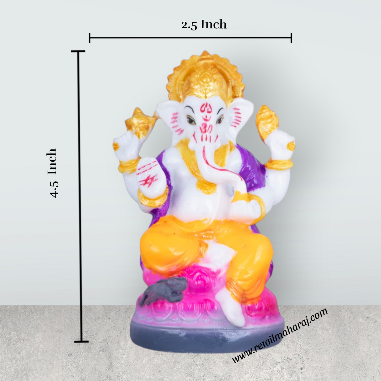 Ganesh Murti Sitting On Lotus - 4.5 x 2.5 Inches | Marble Murti/ Ganpati Murti/ Ganesh Idol for Pooja - Retail Maharaj