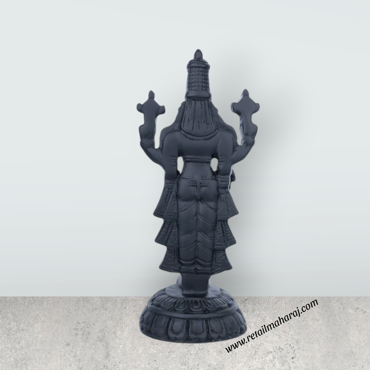 Balaji Murti Standing On Base - 8 x 3.25 Inches | Resin Statue / Black Polish Venkateswara Swamy Idol for Pooja - Retail Maharaj
