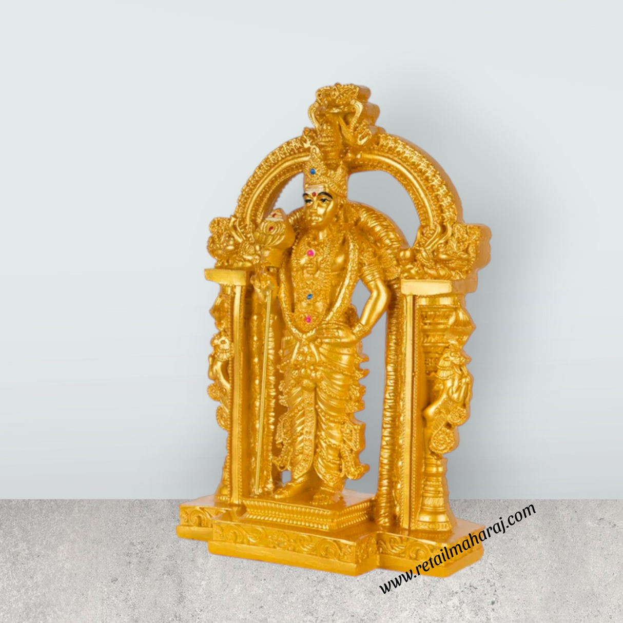 Murugan Statue With Arch - 8.75 x 5.75 Inches | Resin Kartikeya Statue/ Gold Polish Murugan Idol for Worship - Retail Maharaj