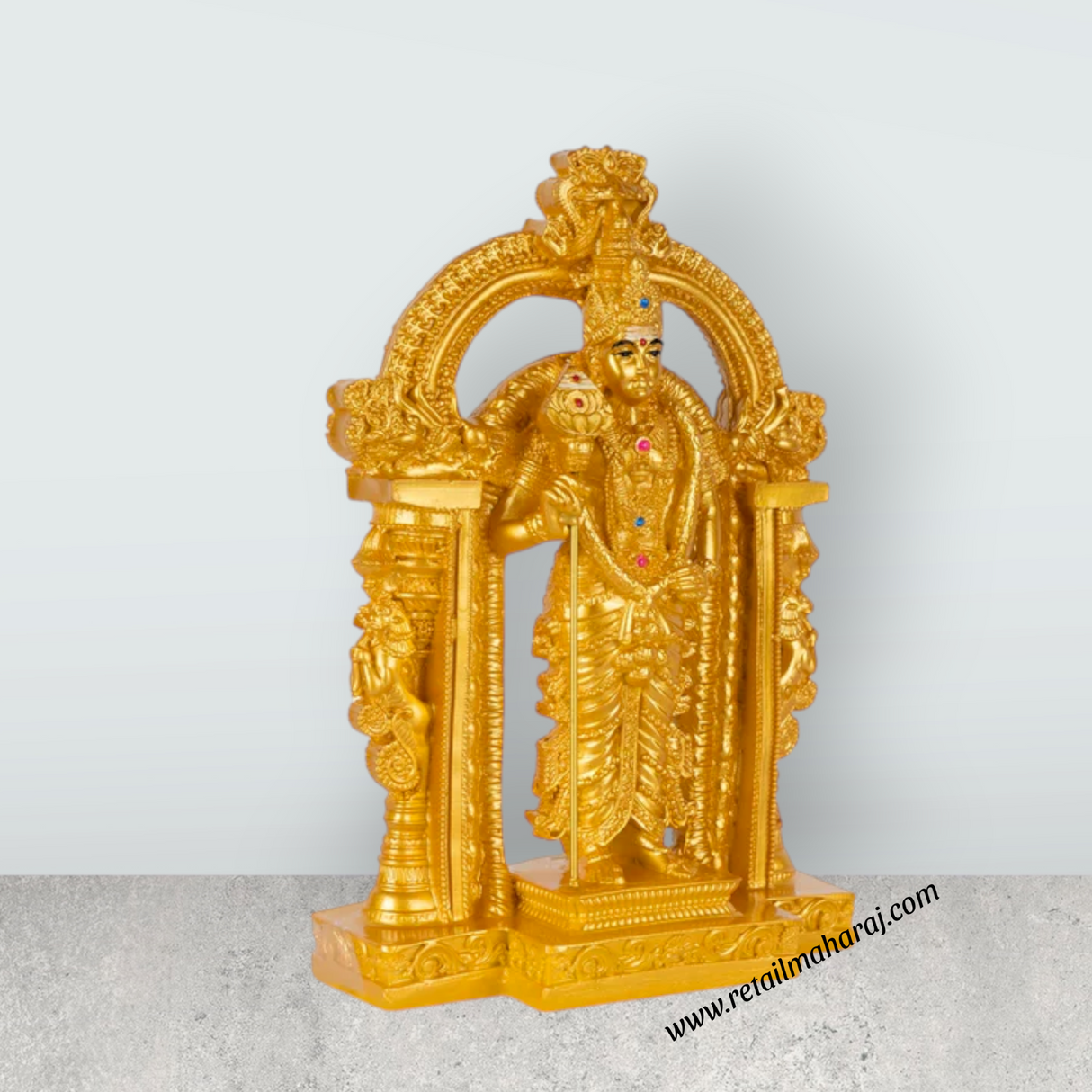 Murugan Statue With Arch - 8.75 x 5.75 Inches | Resin Kartikeya Statue/ Gold Polish Murugan Idol for Worship - Retail Maharaj