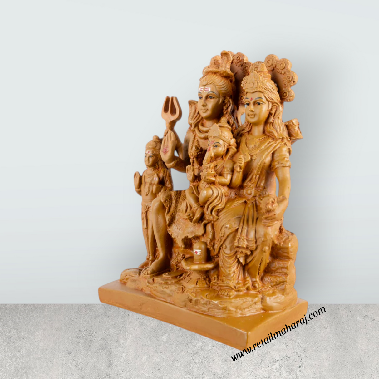 Shiv Family Murti With Base - 8.5 x 6 Inches | Resin Statue/ Wooden Polish Shiva Family Statue for Pooja - Retail Maharaj