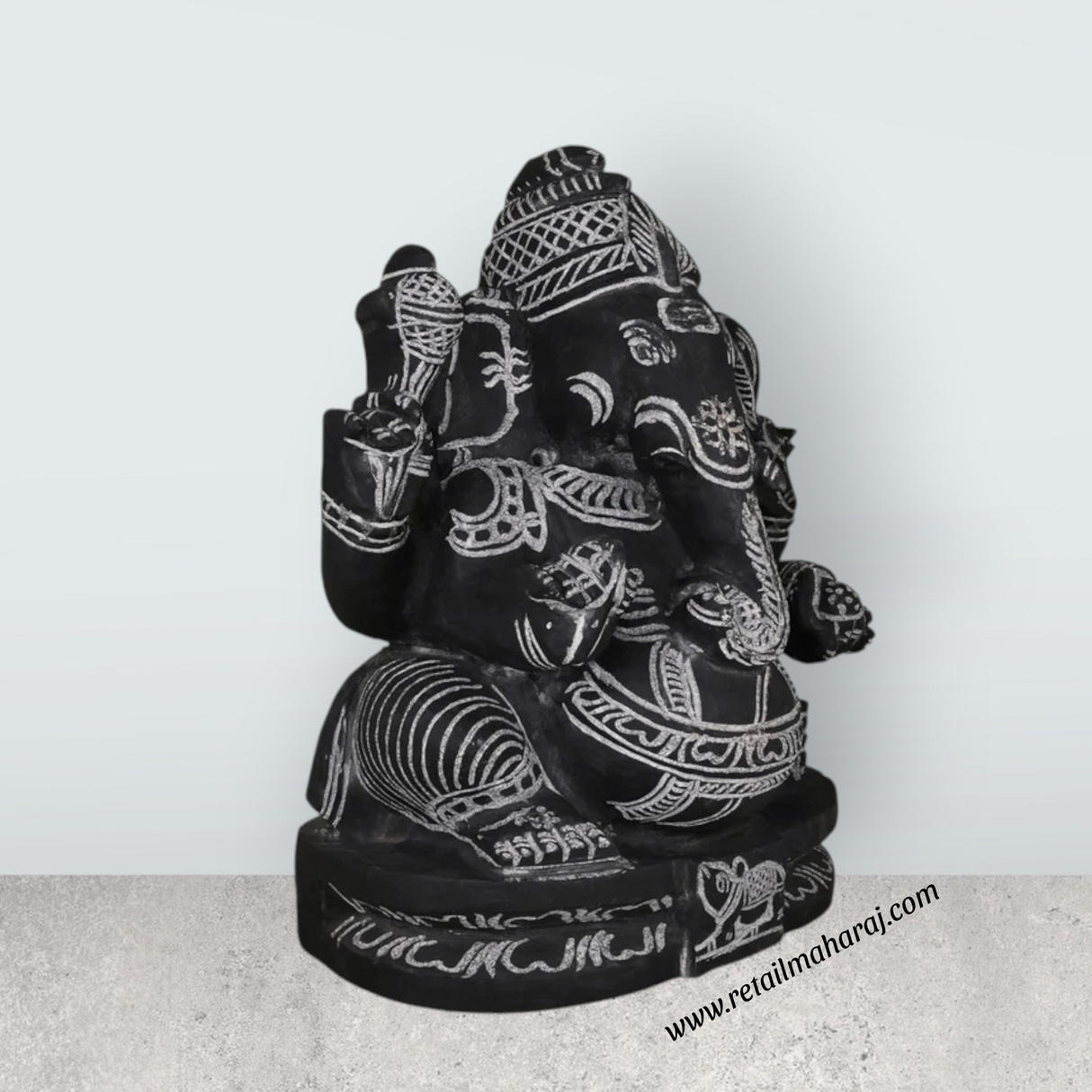 Ganesha Murti - 18 x 14 Inches | Black Stone Vinayakar Idol / Ganapathi Sculpture For Home Decor - Retail Maharaj
