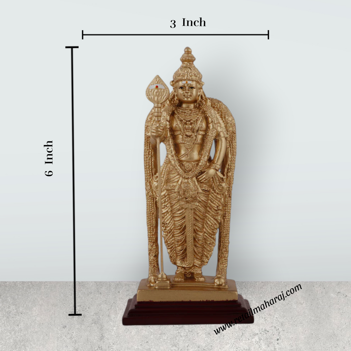 Murugan Statue - 6 x 3 Inches | Standing Murugan Idol/ Resin & Gold Polish Murugan Silai for Pooja - Retail Maharaj