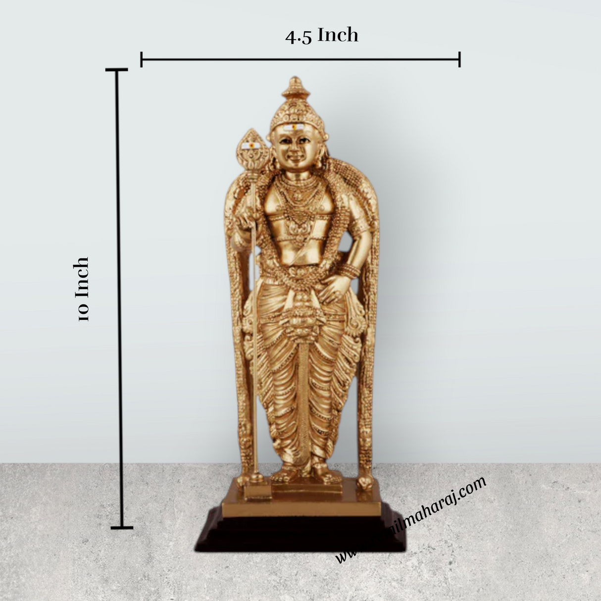Murugan Statue - 10 x 4.5 Inches | Standing Murugan Idol/ Resin & Gold Polish Murugan Silai for Pooja - Retail Maharaj