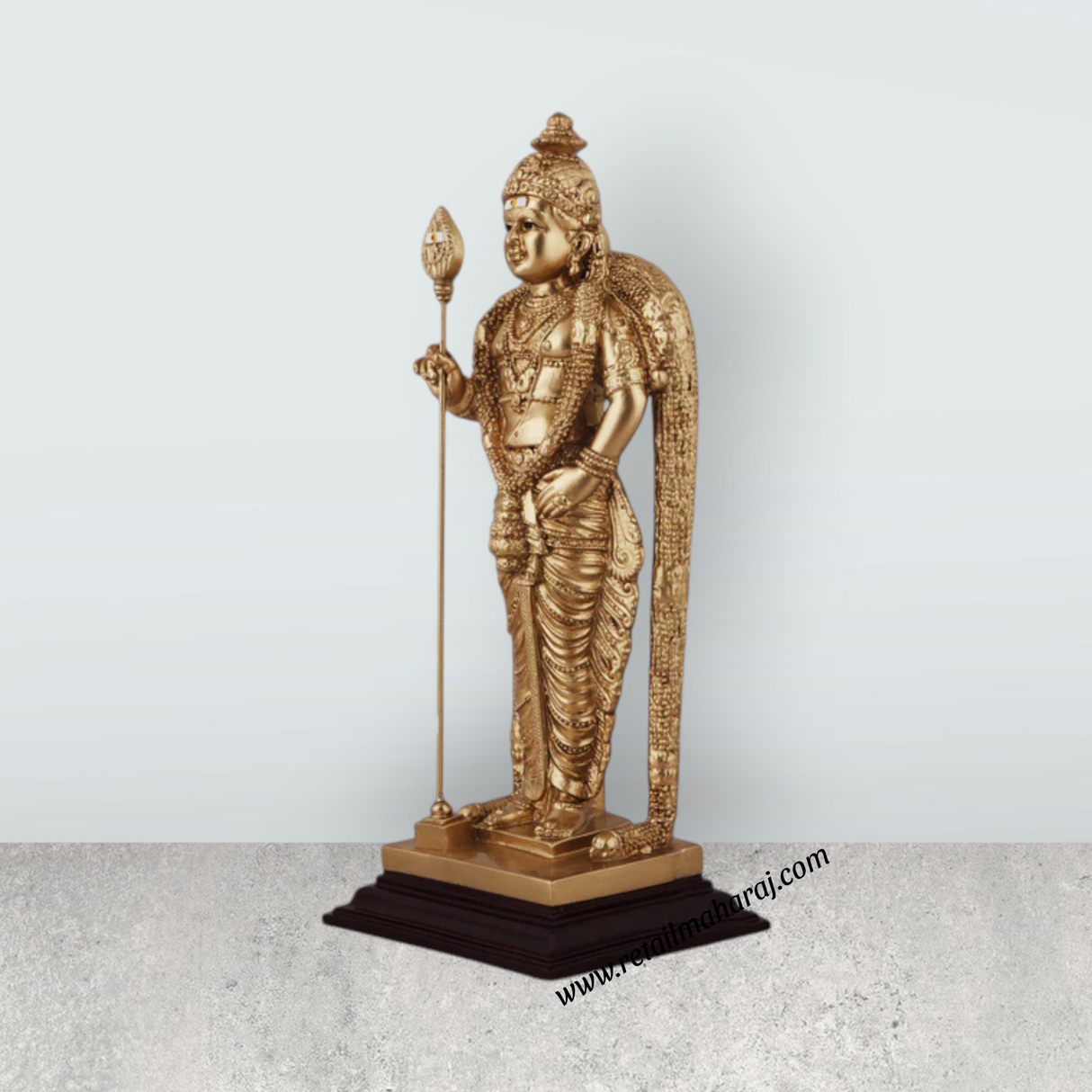 Murugan Statue - 10 x 4.5 Inches | Standing Murugan Idol/ Resin & Gold Polish Murugan Silai for Pooja - Retail Maharaj