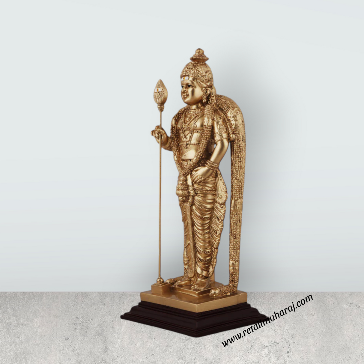 Murugan Statue - 10 x 4.5 Inches | Standing Murugan Idol/ Resin & Gold Polish Murugan Silai for Pooja - Retail Maharaj