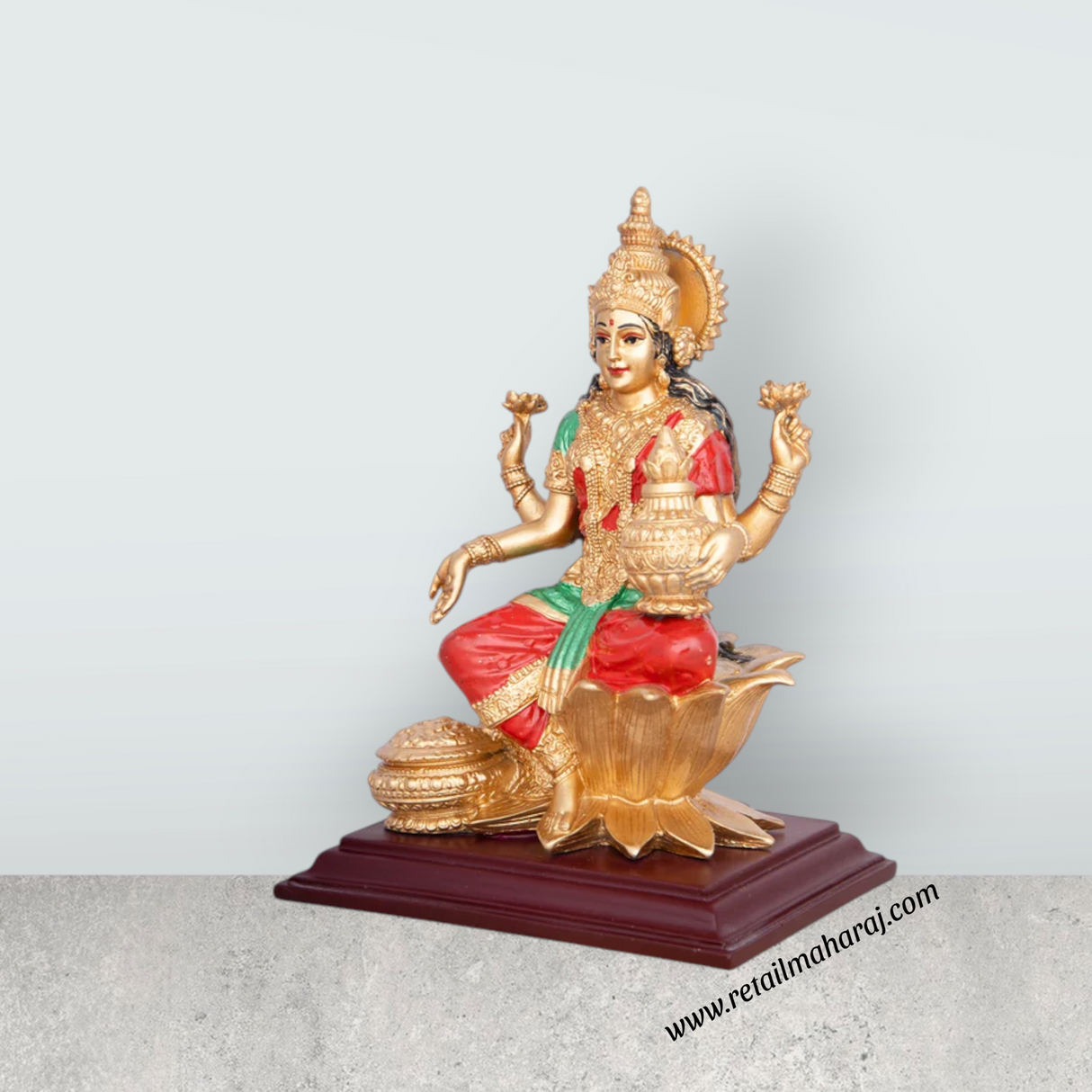 Mahalaxmi Murti - 7.5 x 5 Inches | Gold Polish Mahalakshmi Murti/ Resin Statue for Pooja - Retail Maharaj