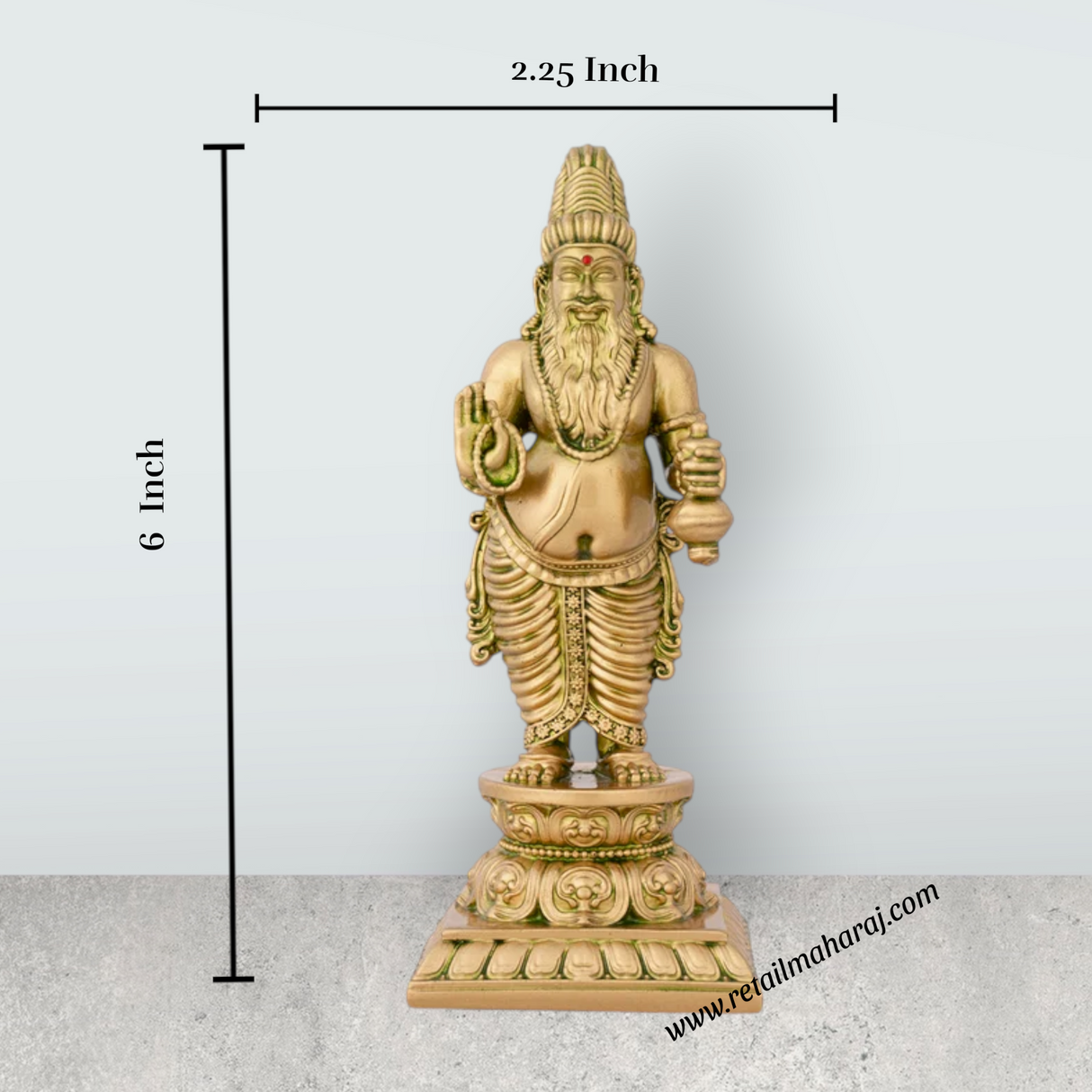 Agathiyar Statue Standing On Base - 6 x 2.25 Inches | Resin Statue/ Agathiyar Idol for Home Decor - Retail Maharaj