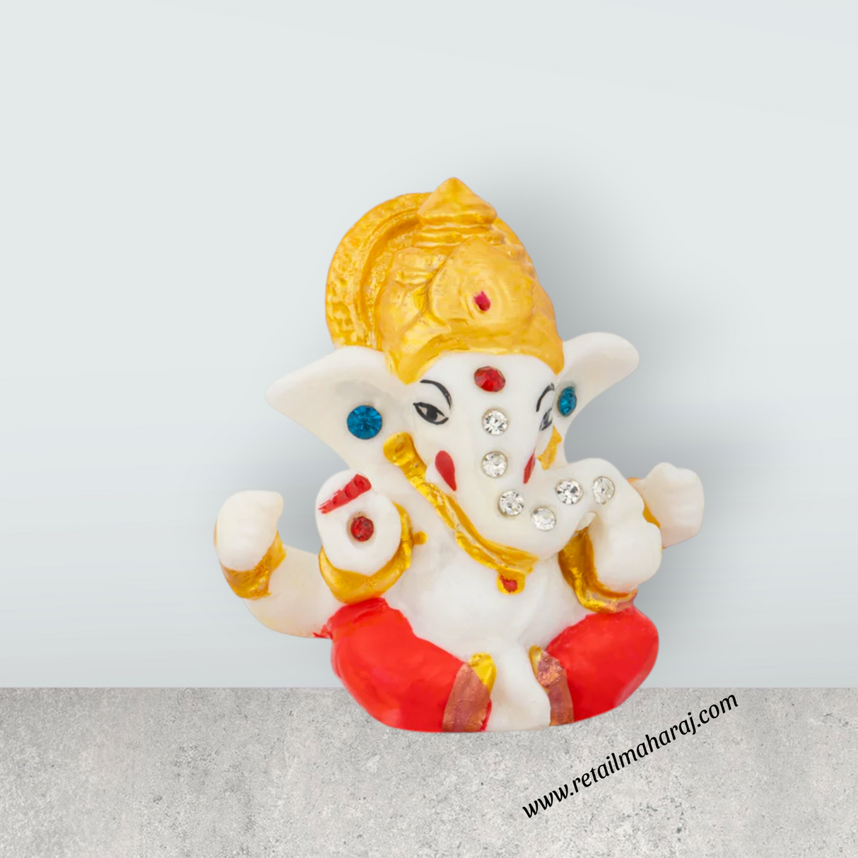 Ganesh Murti - 3 x 2.5 Inches | Resin Sitting Ganpati Murti for Pooja - Retail Maharaj