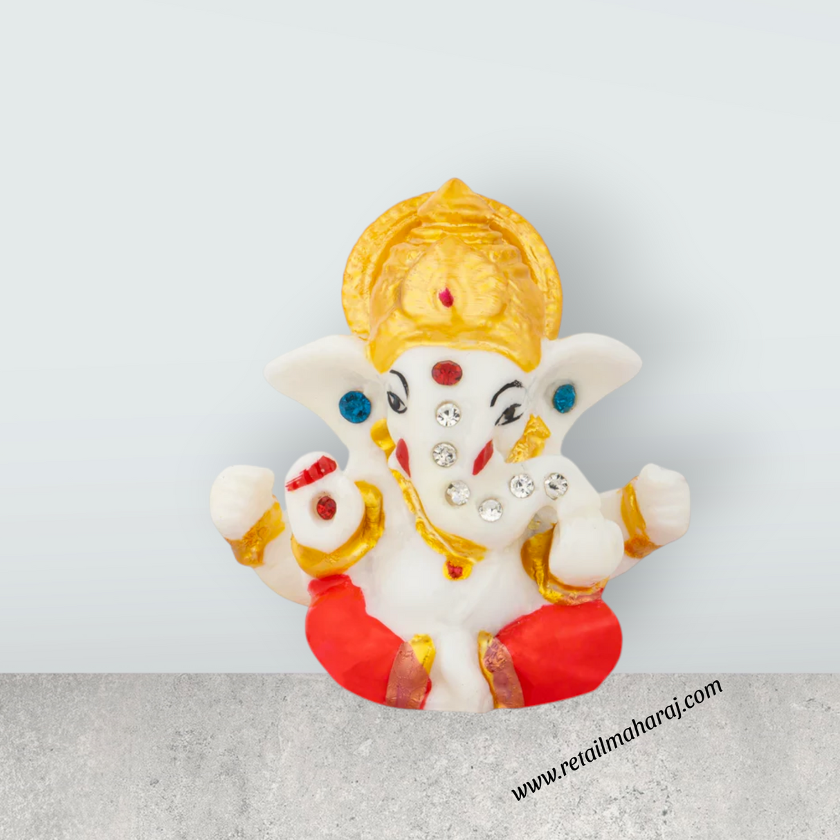Ganesh Murti - 3 x 2.5 Inches | Resin Sitting Ganpati Murti for Pooja - Retail Maharaj