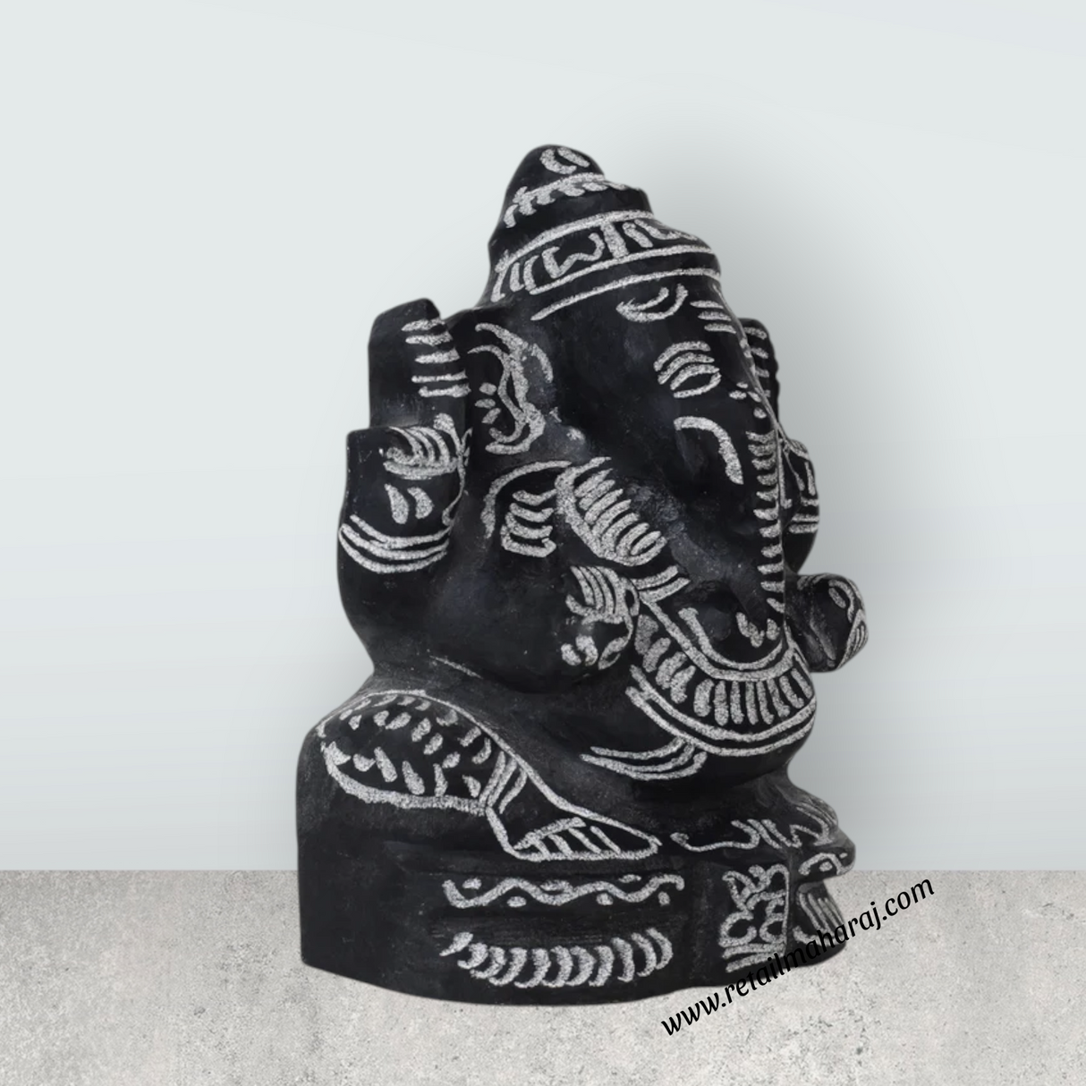 Ganesh Murti - 8 x 5.5 Inches | Black Stone Vinayaka Statue/ Sitting Ganesha Statue for Pooja - Retail Maharaj
