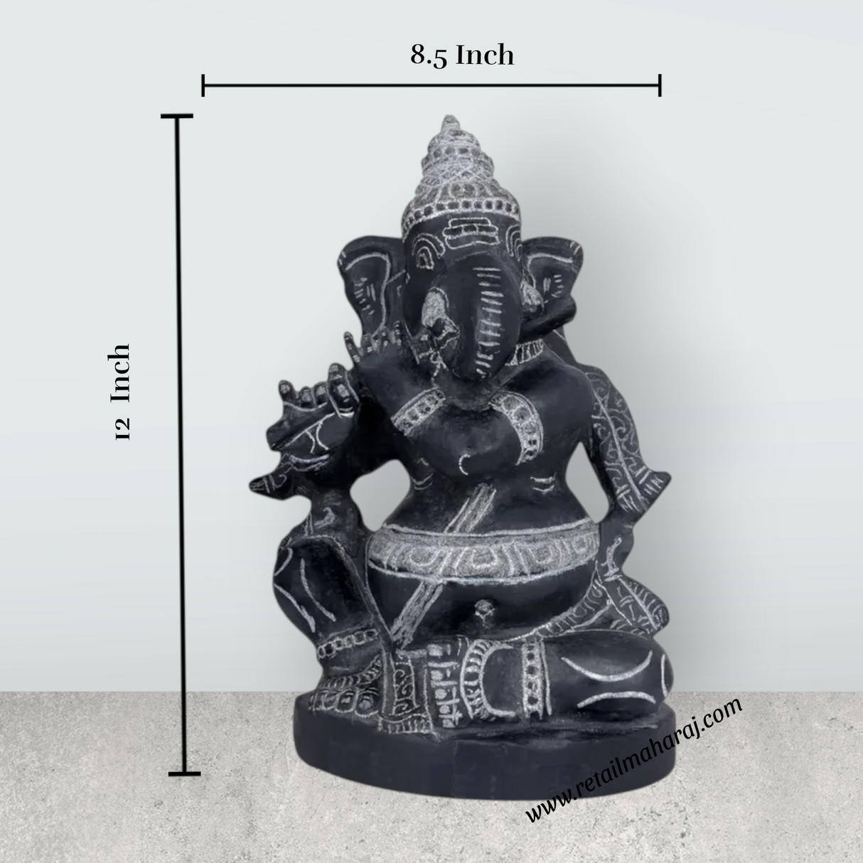Ganesha Murti - 12 x 8.5 Inches | Black Stone / Ganapathi Statue/ Vinayagar Sculpture Decor for Home & Pooja - Retail Maharaj