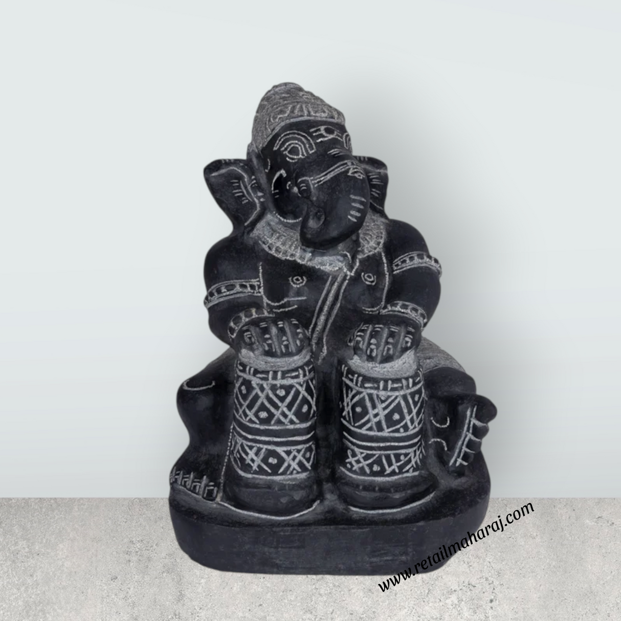 Ganesha Murti - 9 x 6.5 Inches | Black Stone Idol / Ganapathi Statue/ Vinayagar Sculpture Decor for Home & Pooja - Retail Maharaj