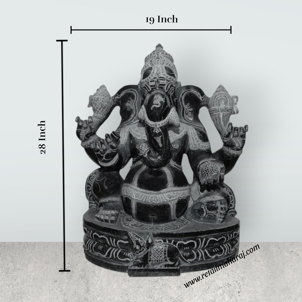 Ganesha Murti - 28 x 19 Inches | Black Stone Idol / Ganapathi Statue/ Vinayagar Sculpture Decor for Home & Pooja - Retail Maharaj