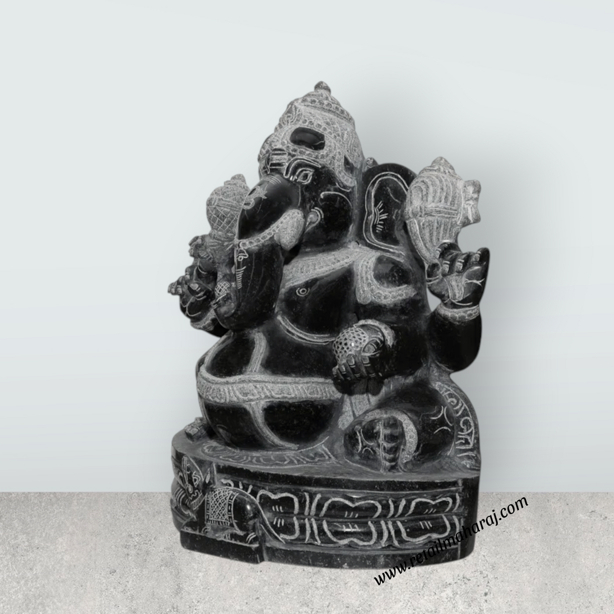 Ganesha Murti - 28 x 19 Inches | Black Stone Idol / Ganapathi Statue/ Vinayagar Sculpture Decor for Home & Pooja - Retail Maharaj