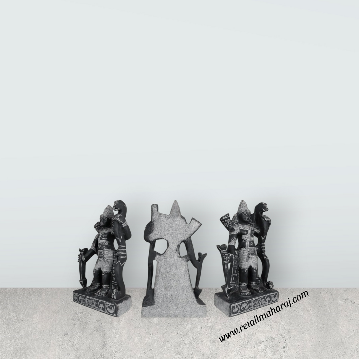 Perumal Sridevi Bhudevi Murti - 19.5 x 12 Inches | Black Stone Idol / Perumal with Sridevi Bhudevi Statue For Pooja - Retail Maharaj