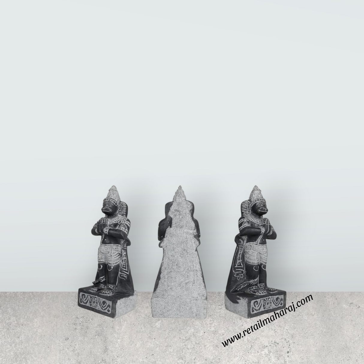 Perumal Sridevi Bhudevi Murti - 19.5 x 12 Inches | Black Stone Idol / Perumal with Sridevi Bhudevi Statue For Pooja - Retail Maharaj