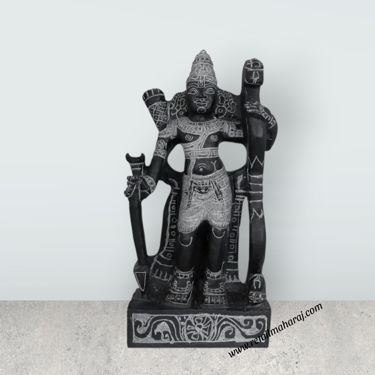 Perumal Sridevi Bhudevi Murti - 19.5 x 12 Inches | Black Stone Idol / Perumal with Sridevi Bhudevi Statue For Pooja - Retail Maharaj