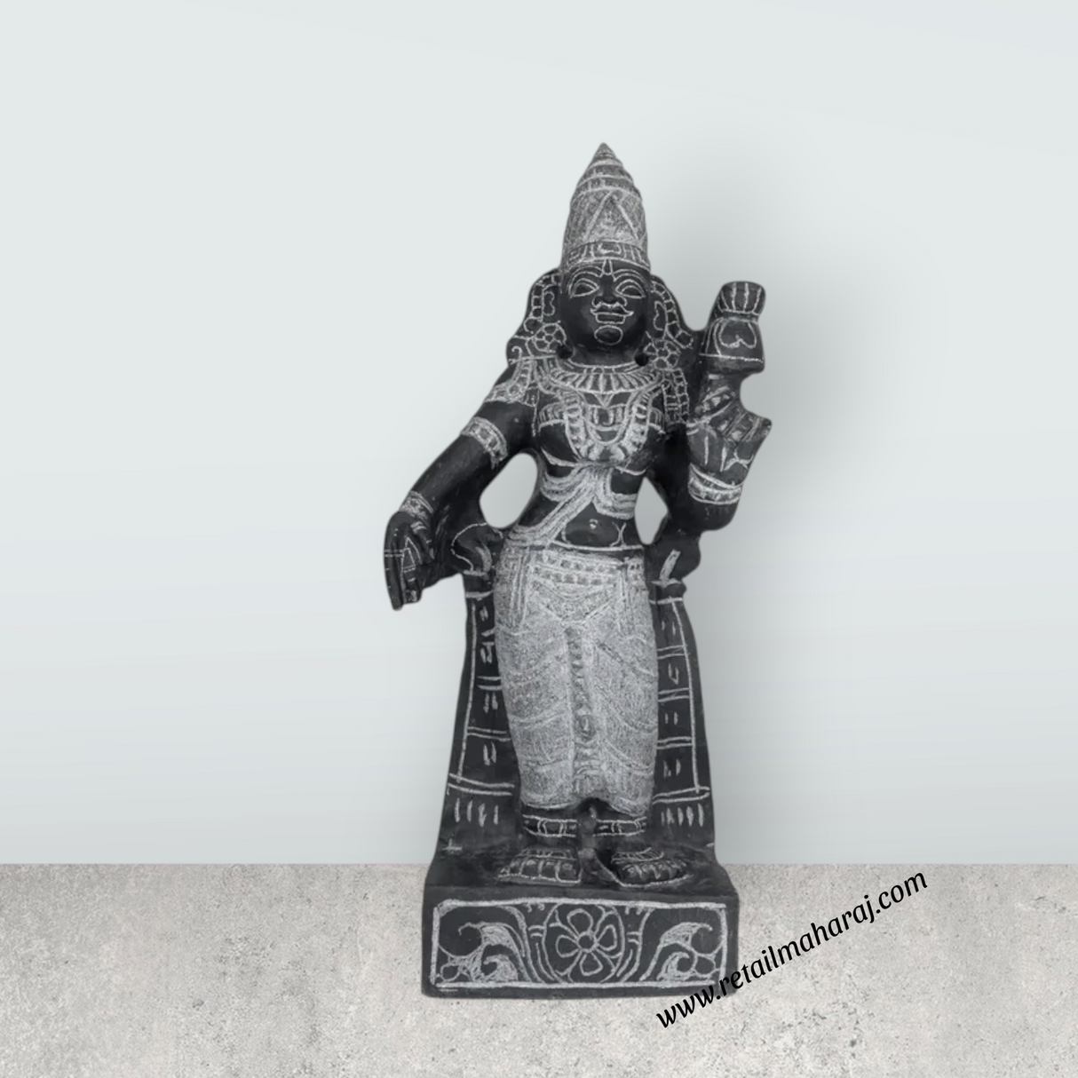 Murugar Valli Deivanai Standing Murti - 1.5 Feet | Black Stone Idol / God Statue / Decor for Pooja & Temple - Retail Maharaj