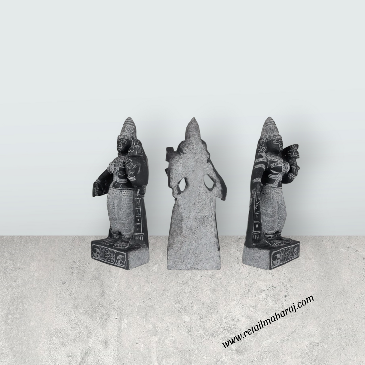 Murugar Valli Deivanai Standing Murti - 1.5 Feet | Black Stone Idol / God Statue / Decor for Pooja & Temple - Retail Maharaj
