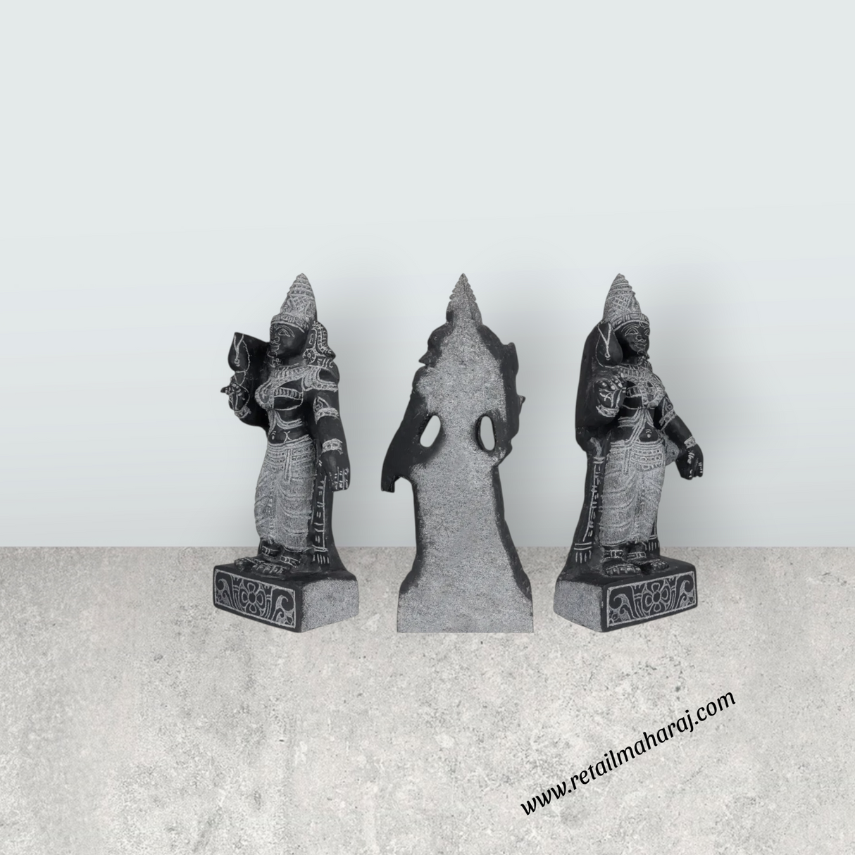 Murugar Valli Deivanai Standing Murti - 1.5 Feet | Black Stone Idol / God Statue / Decor for Pooja & Temple - Retail Maharaj