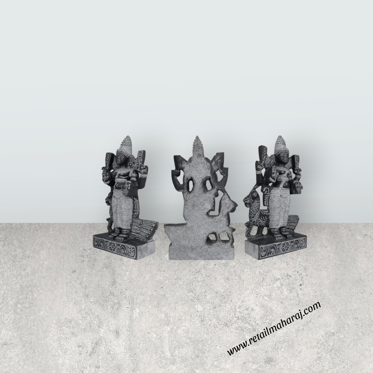 Murugar Valli Deivanai Standing Murti - 1.5 Feet | Black Stone Idol / God Statue / Decor for Pooja & Temple - Retail Maharaj