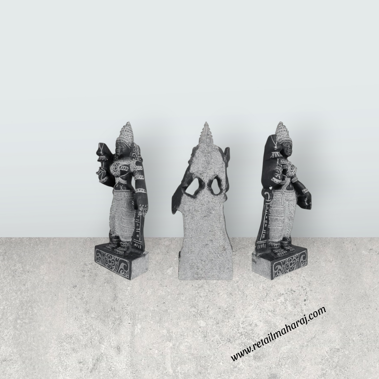 Murugar Valli Deivanai Standing Murti - 1.5 Feet | Black Stone Idol / God Statue / Decor for Pooja & Temple - Retail Maharaj