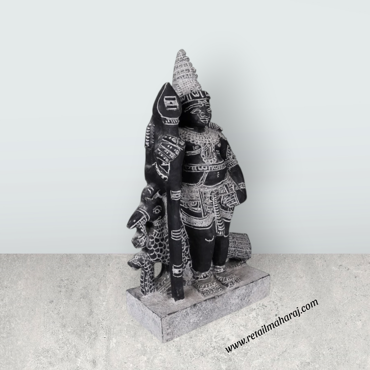 Bala Murugan Standing on Base Murti - 20 x 13 Inches | Black Stone Idol / Kartikeya Statue for Pooja - Retail Maharaj