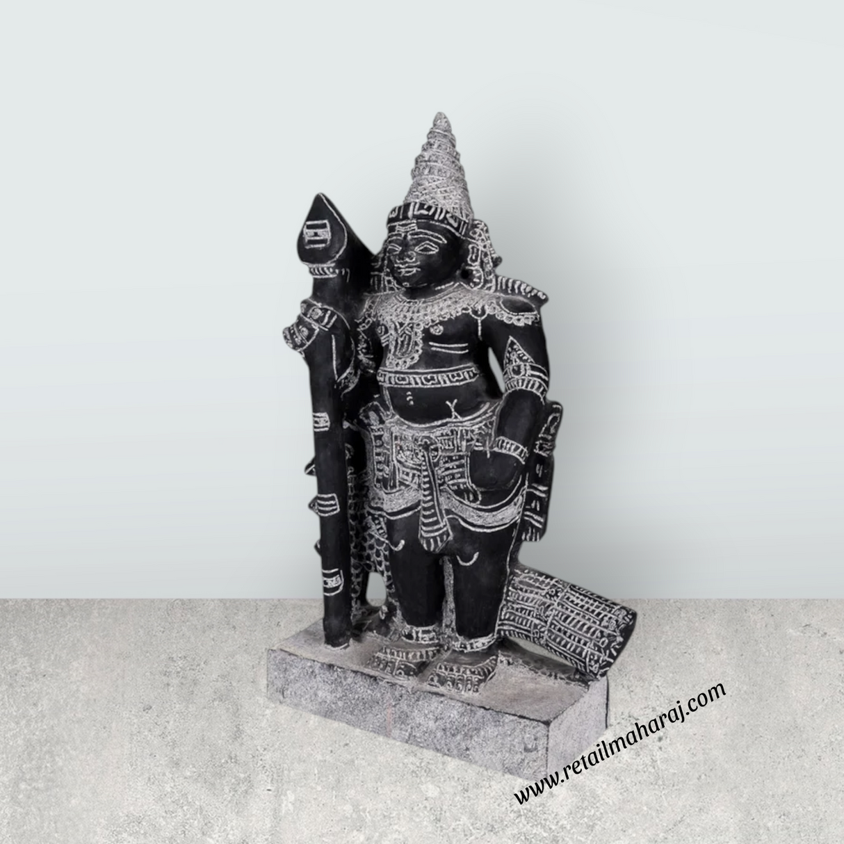 Bala Murugan Standing on Base Murti - 20 x 13 Inches | Black Stone Idol / Kartikeya Statue for Pooja - Retail Maharaj