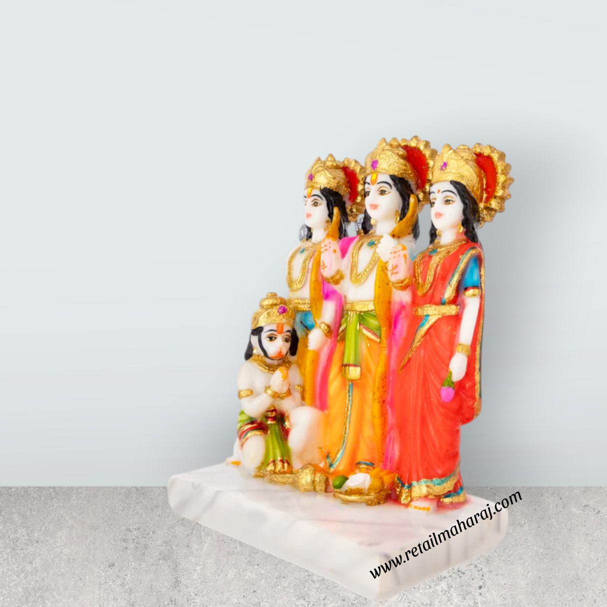 Ram Darbar Murti With Base - 11 x 8.5 Inches | Marble Dust Murti/ Coloured Ram Darbar Idol for Pooja - Retail Maharaj