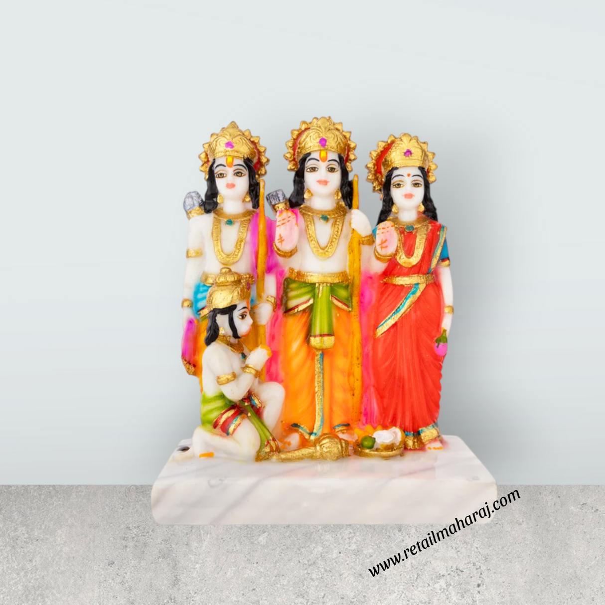 Ram Darbar Murti With Base - 8 x 6.5 Inches | Marble Dust Murti/ Coloured Ram Darbar Idol for Pooja - Retail Maharaj