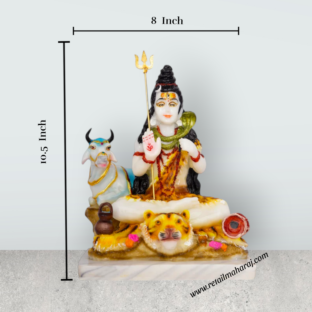 Shiva Statue With Nandi Statue - 10.5 x 8 Inches | Marble Dust Murti/ Coloured Shiv Statue for Pooja - Retail Maharaj
