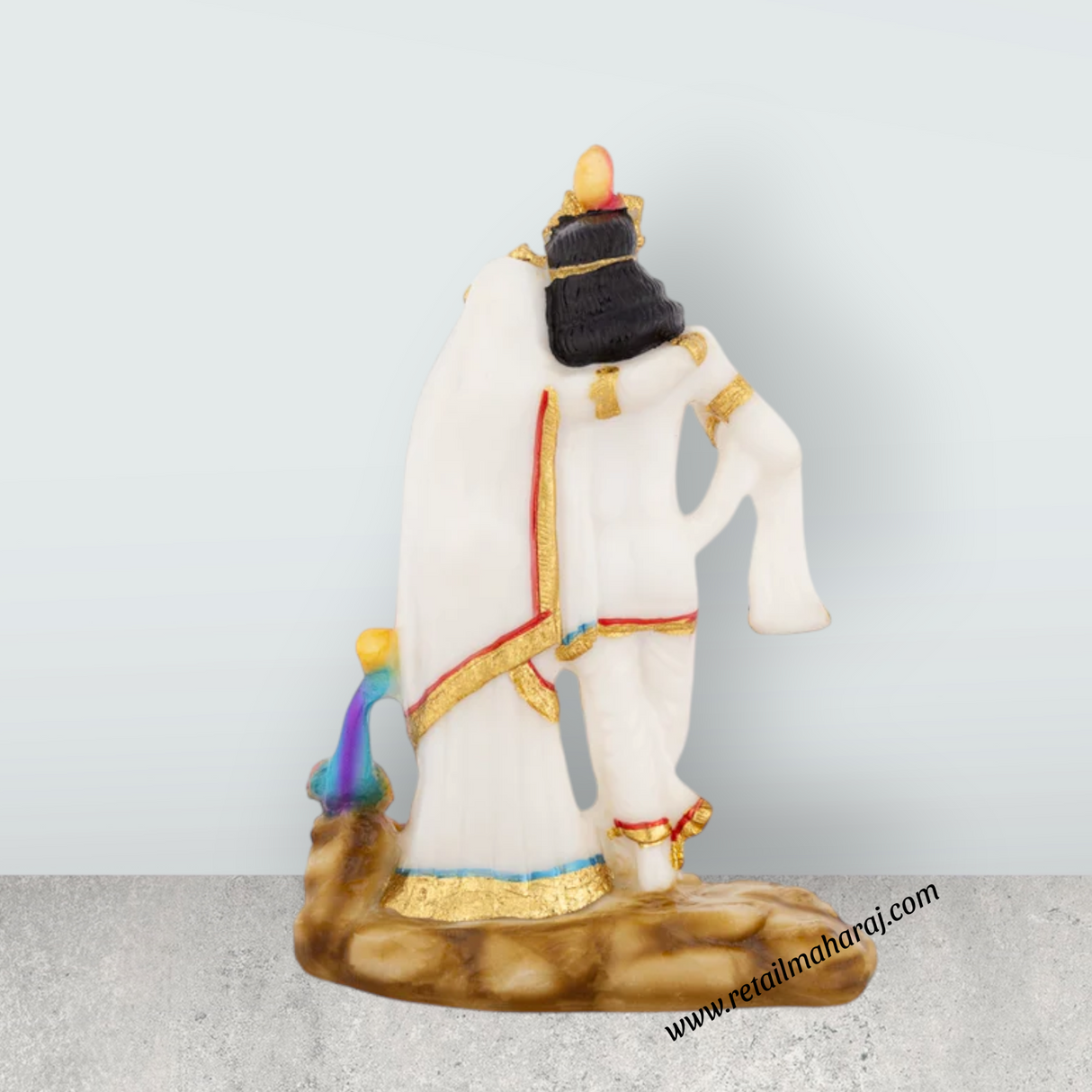 Radha Krishna Murti With Peacock - 8 x 5.5 Inches | Marble Murti / Standing Radha Krishna Idol For Home Décor - Retail Maharaj