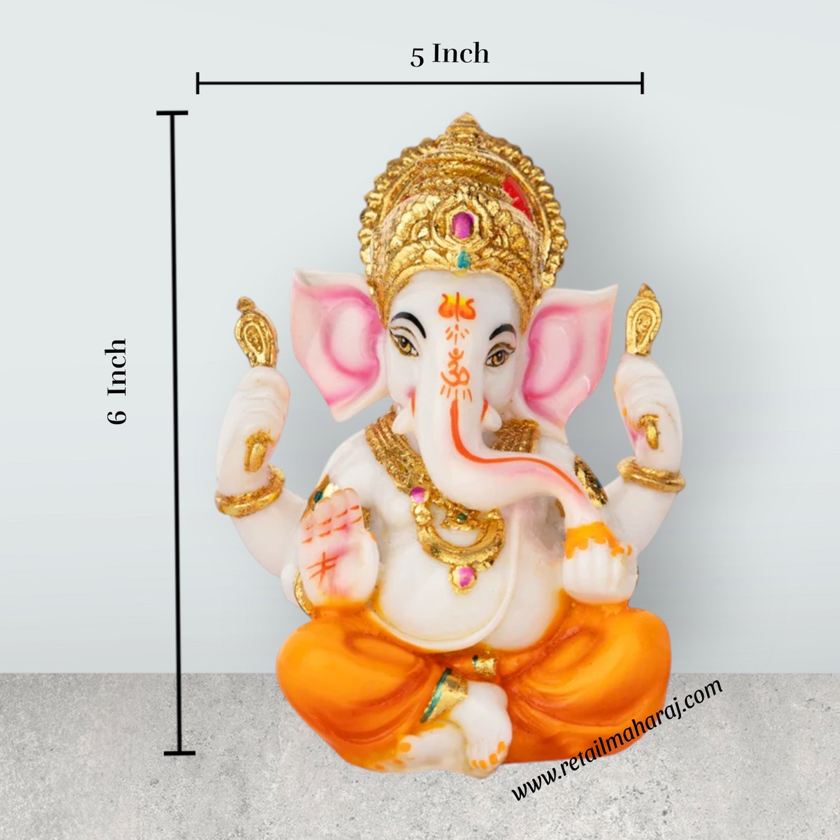 Ganesh Murti - 6.5 x 4.5 Inches | Marble Dust Murti/ Painted Vinayaka Statue/ Sitting Ganpati Murti for Worship - Retail Maharaj