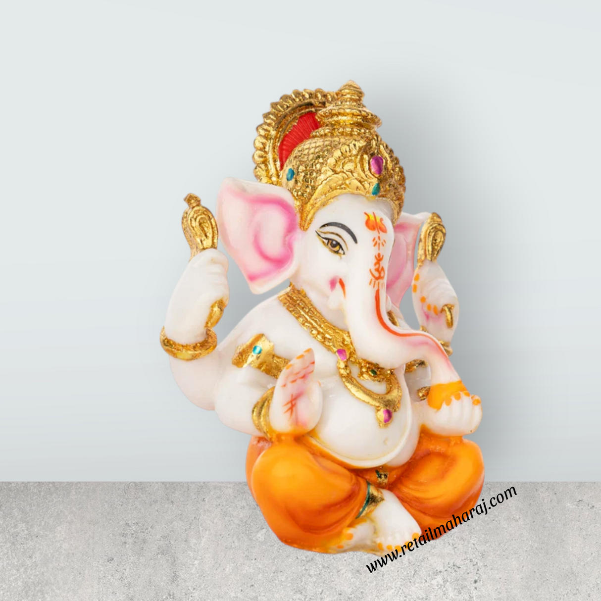 Ganesh Murti - 6.5 x 4.5 Inches | Marble Dust Murti/ Painted Vinayaka Statue/ Sitting Ganpati Murti for Worship - Retail Maharaj