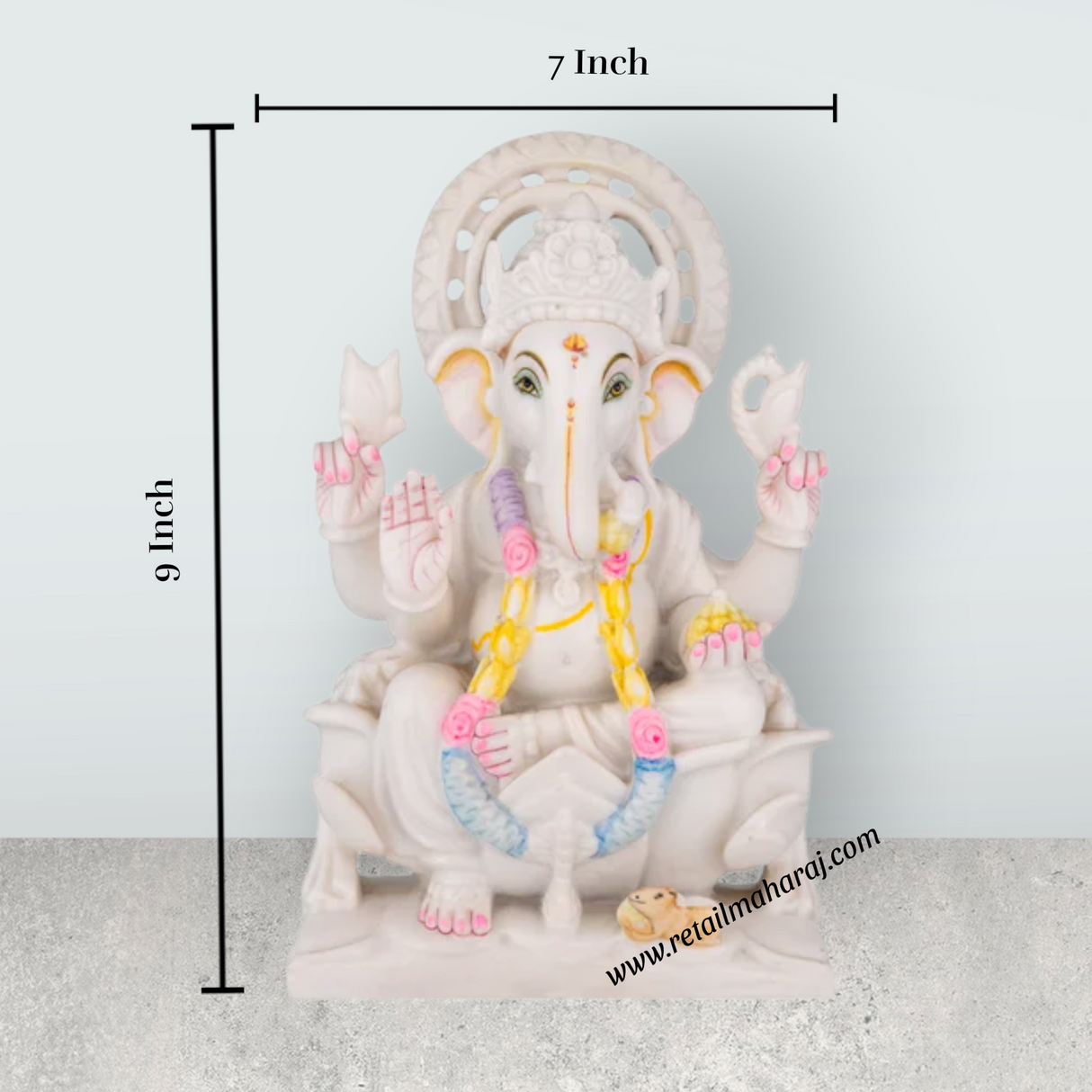 Ganesha Sitting On Base Murti - 9 x 7 Inches | Marble Idol / Vinayakar Statue For Home Pooja Décor