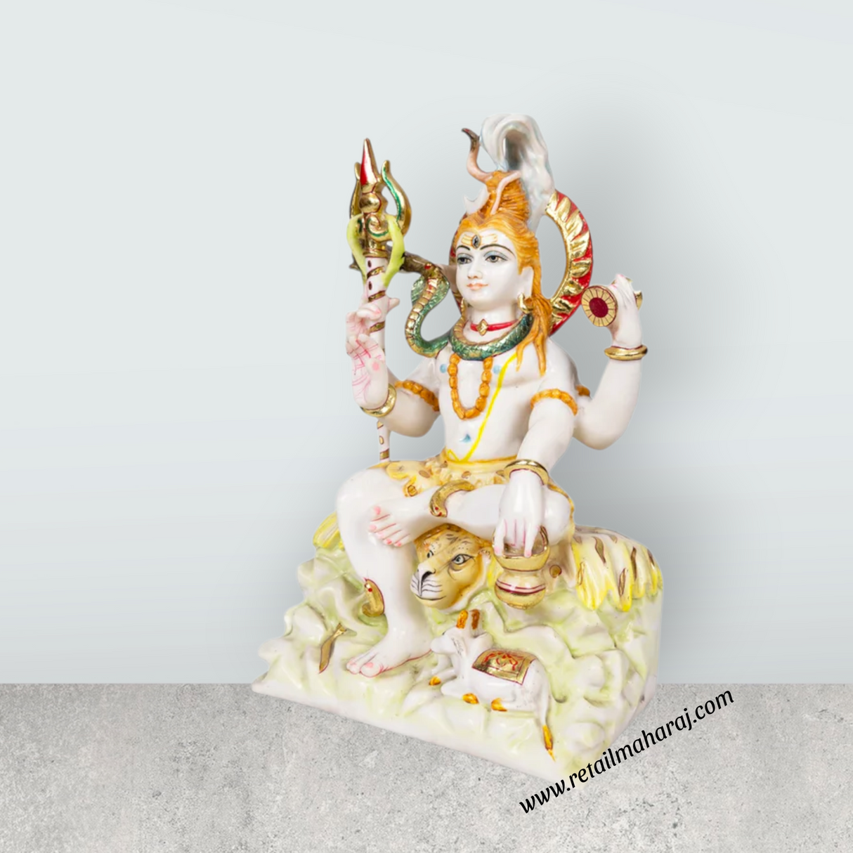 Shivan Sitting on base Murti - 18 x 10.5 Inches | Marble Idol/ Shiva Lingam Statue / Shivling For Pooja - Retail Maharaj