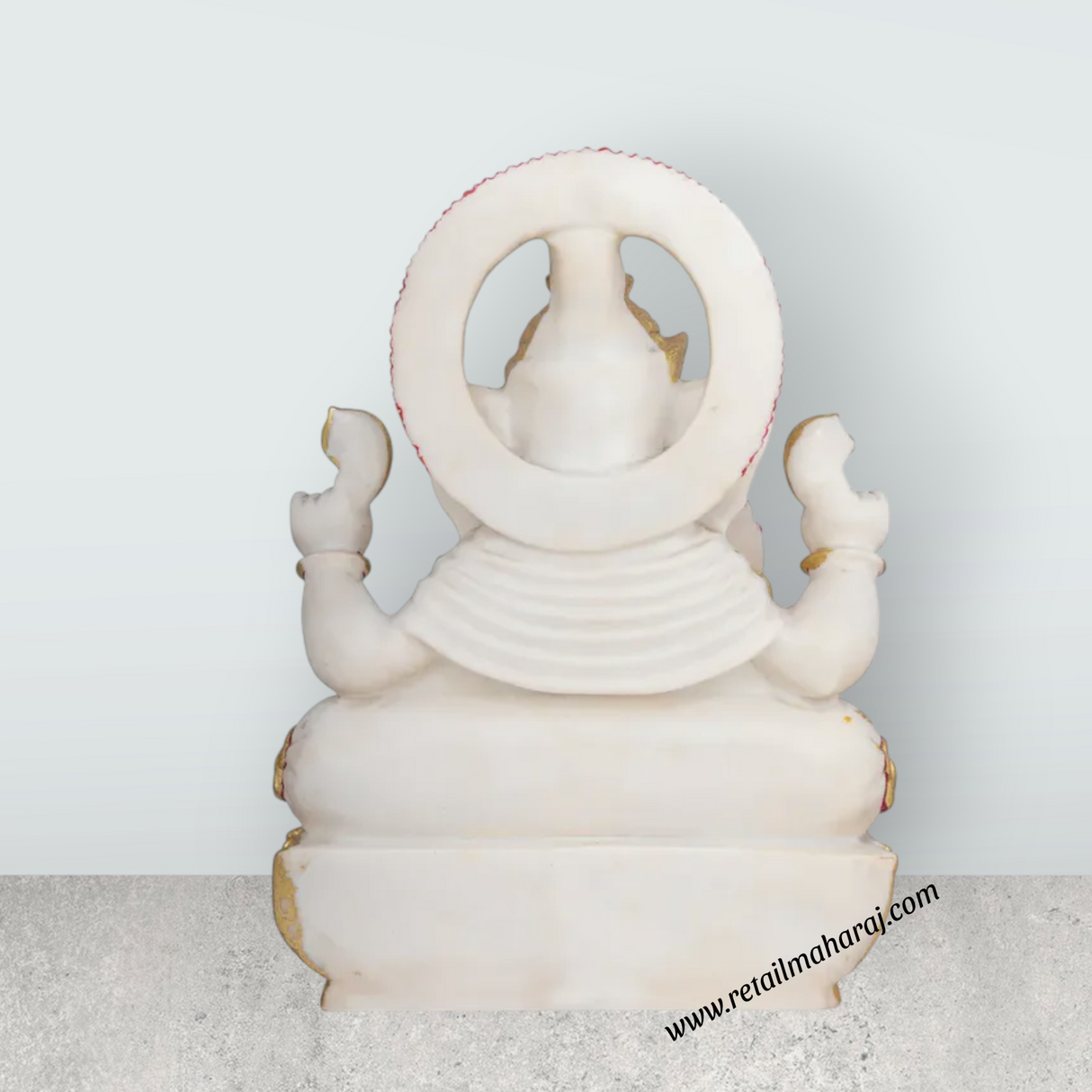 Ganesha Sitting On Lotus Murti - 12 x 8 Inches | Marble Ganesh Idol / Vinayagar Sculpture Decor For Home & Pooja - Retail Maharaj