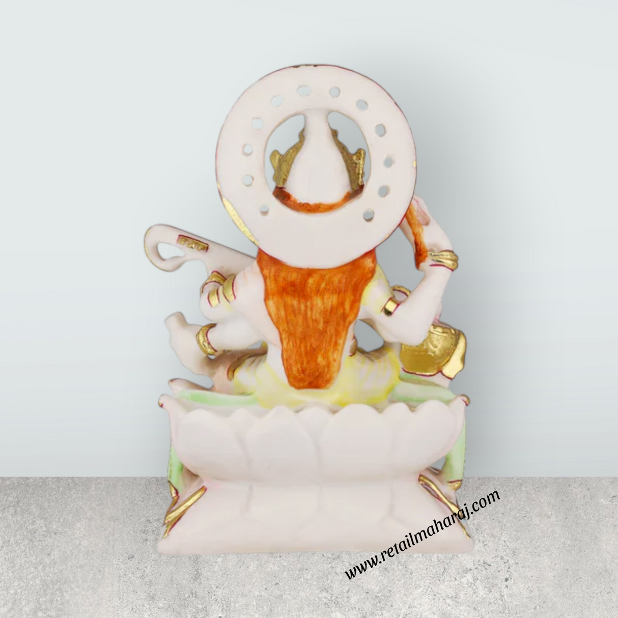 Saraswati Sitting On Base Murti - 9 x 6.5 Inches | Marble Idol / Saraswathy Statue For Home Pooja Décor - Retail Maharaj