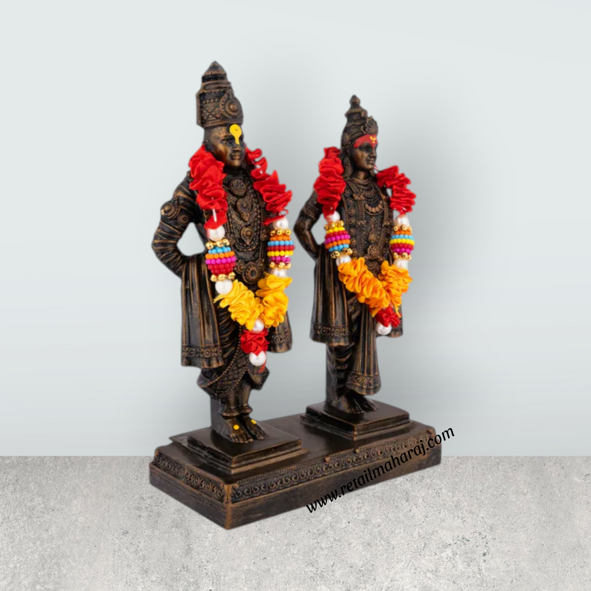 Vitthal Rukmini Murti Standing On Base - 8 x 5.5 Inches | Resin Idol/ Vitthal Rakhumai Murti for Pooja - Retail Maharaj