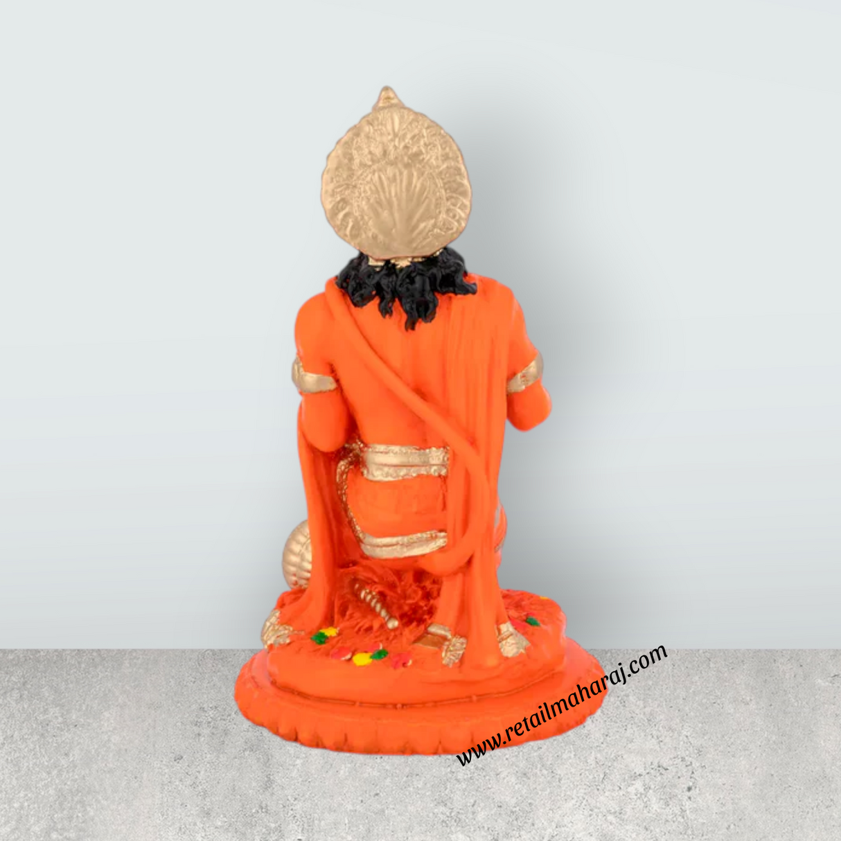 Anjaneya Statue - 7.25 x 5 Inches | Fibre Statue / Hanuman Sitting Statue / Hanuman Murti for Pooja - Retail Maharaj