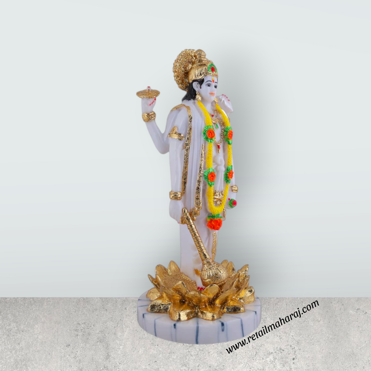 Vishnu Standing on Kamal Base Murti - 12 x 5.5 Inches | Fibre Vishnu Idol / Lord Vishnu Statue for Pooja