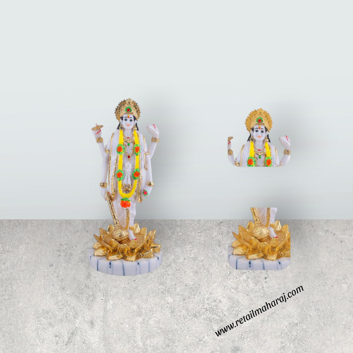 Vishnu Standing on Kamal Base Murti - 12 x 5.5 Inches | Fibre Vishnu Idol / Lord Vishnu Statue for Pooja