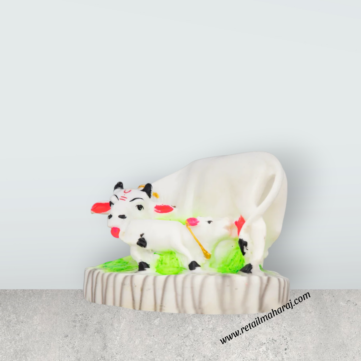 Cow With Calf Idol With Base - 4 x 5 Inches | Marble Kamdhenu Cow And Calf Idol/ Cow Calf Idol for Home - Retail Maharaj