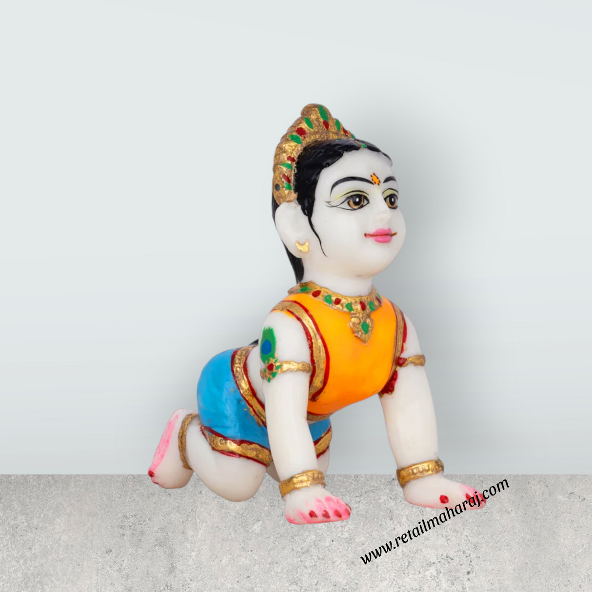 Crawling Radha Murti - 5.5 x 4 Inches | Marble Murti/ Coloured Radha Idol for Pooja & Table Top - Retail Maharaj